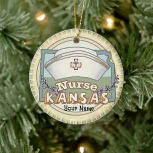 Kansas Nurse Ceramic Ornament
