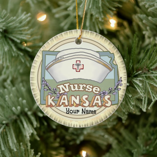 Kansas Nurse Ceramic Ornament (Tree)