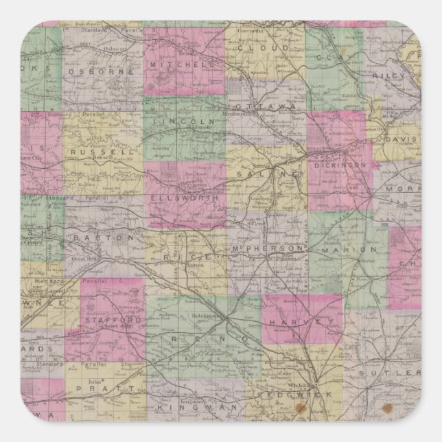 Kansas Official Topographical State Atlas Square Sticker (Front)