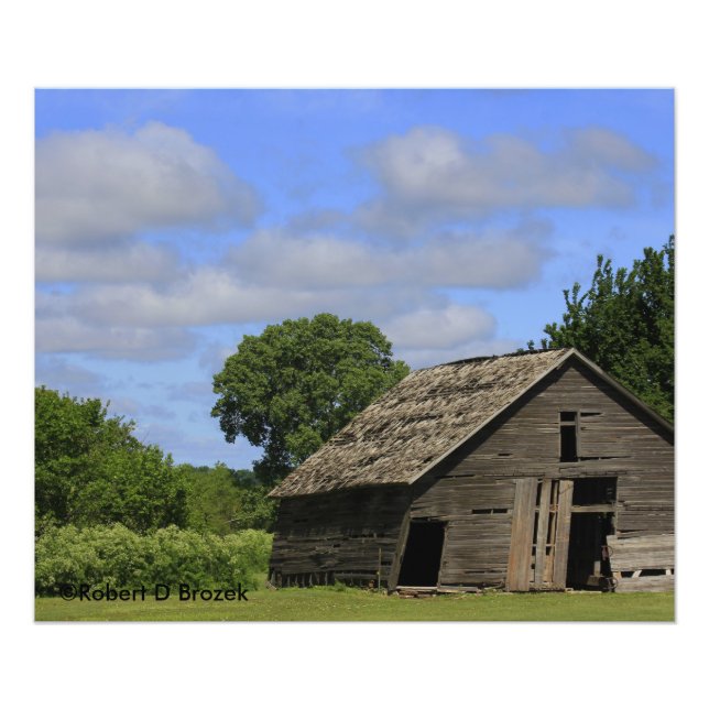 Kansas Old Barn with Blue Sky and white clouds Photo Print (Front)