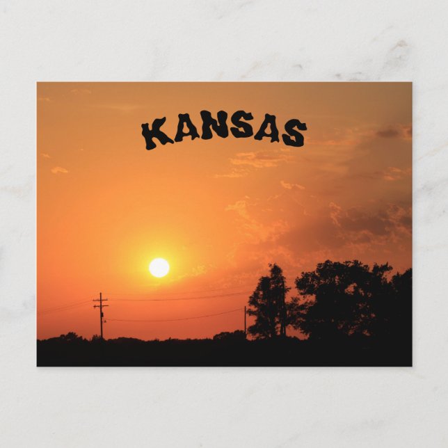 Kansas Orange Sunset with Power lines Post Card (Front)