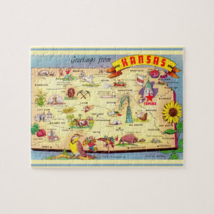 Kansas Postcard Map Jigsaw Puzzle