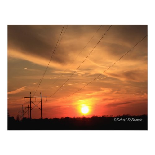 Kansas Power Line Sunset  Photo Print