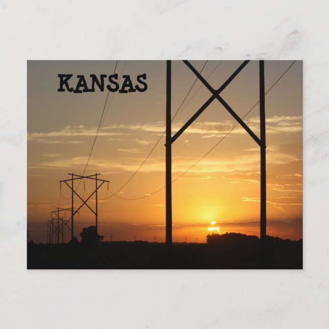 Kansas Power Line Sunset Silhouette Post Card (Front)