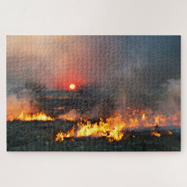 Kansas Prairie Burn at Sunset Jigsaw Puzzle (Horizontal)