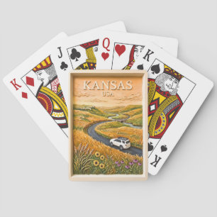 Kansas Prairie Road Trip Vintage Travel Landscape Poker Cards