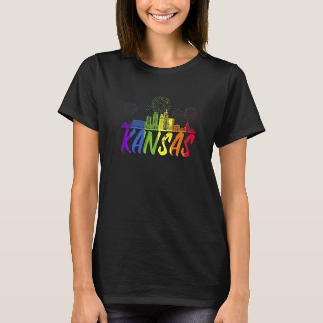 Kansas Pride Skyline Pride Parade Kansas T-Shirt (Front)