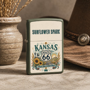 Kansas Queen Route 66 Sunflower Road Glow Zippo Lighter