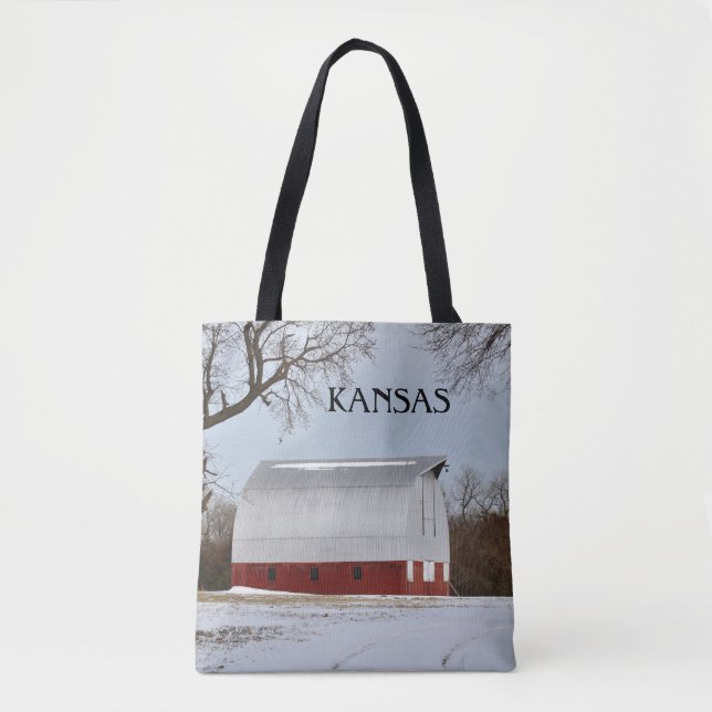 Kansas Red Barn and Snow Tote Bag (Front)