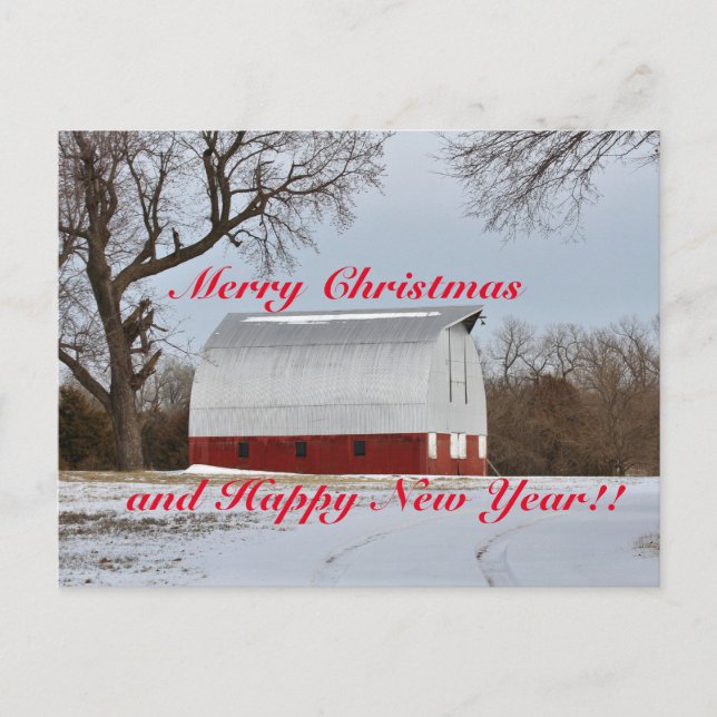 Kansas Red Barn Christmas Postcard (Front)