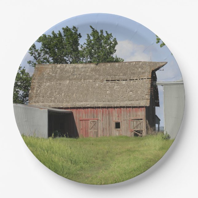 Kansas Red Barn with blue sky Paper Plates (Front)