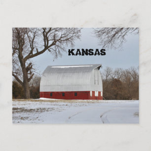 Kansas Red Barn with tree and sky Post Card