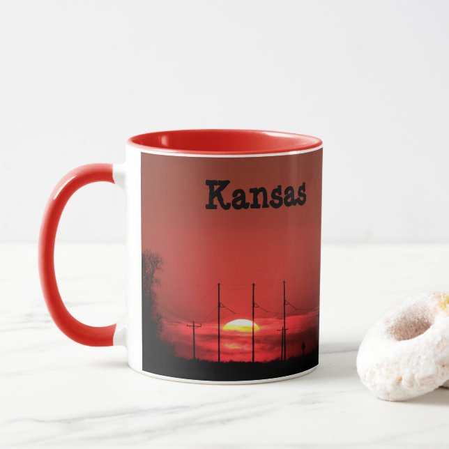 Kansas RED SUNSET Coffee Mug (With Donut)