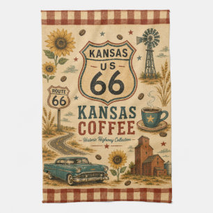 Kansas Route 66 Coffee Kitchen Americana Art Towel