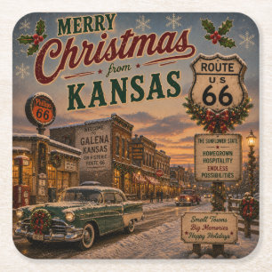 Kansas Route 66 Holiday Drink Decor Square Paper Coaster