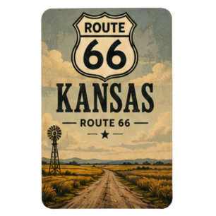 Kansas Route 66 Prairie Road Travel Art Magnet
