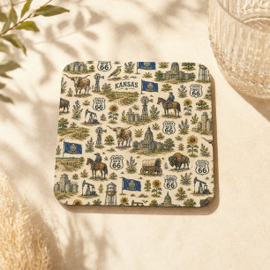 Kansas Route 66 Prairie Sips Square Paper Coaster