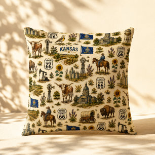 Kansas Route 66 Sofa Prairie Throw Pillow