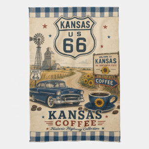 Kansas Route 66 Sunflower Diner Roadside Kitchen Towel