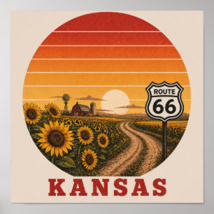 Kansas Route 66 Sunflower Sunset Poster