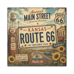 Kansas Route 66 The Sunflower State Vintage Metal Print
