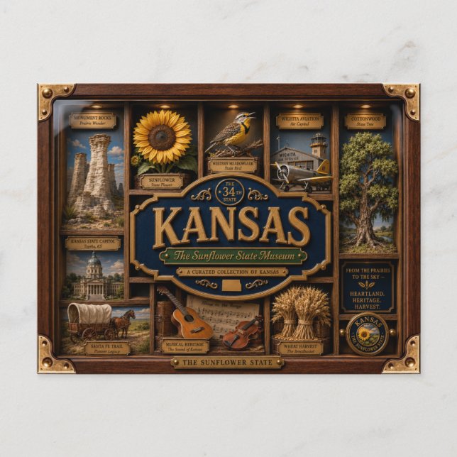 Kansas Shadow Box 3D Figurine State Postcard (Front)