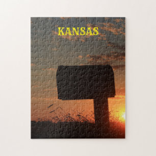 Kansas Silhouette Sunset Mail Box Jigsaw Puzzle