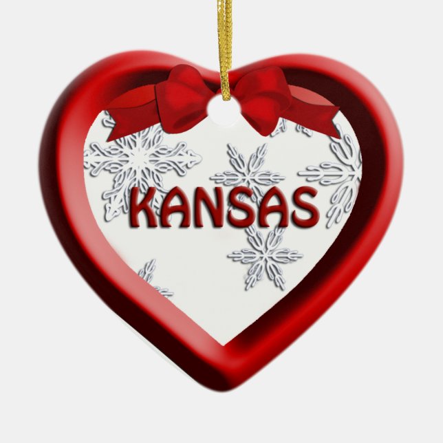Kansas Snowflake Heart Christmas Ornament (Front)