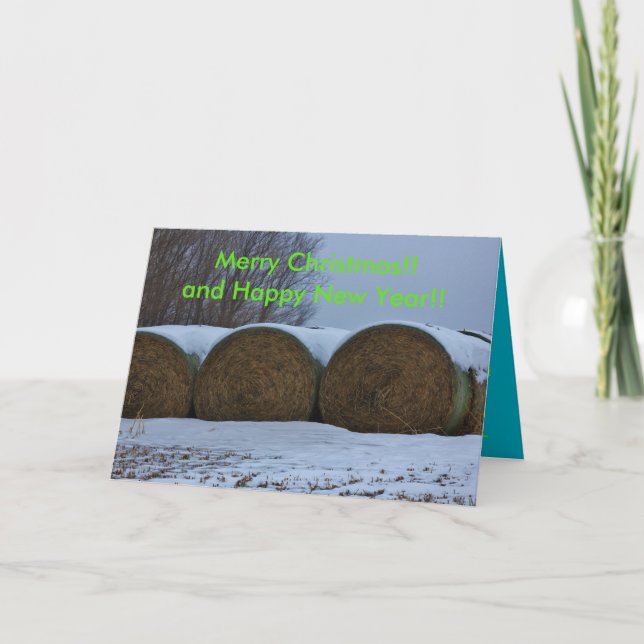 Kansas Snowy Country Hay Bales CHRISTMAS CARD (Front)