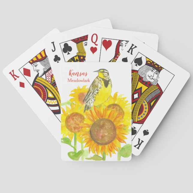 Kansas Souvenir Meadowlark Bird Sunflowers Poker Cards (Back)
