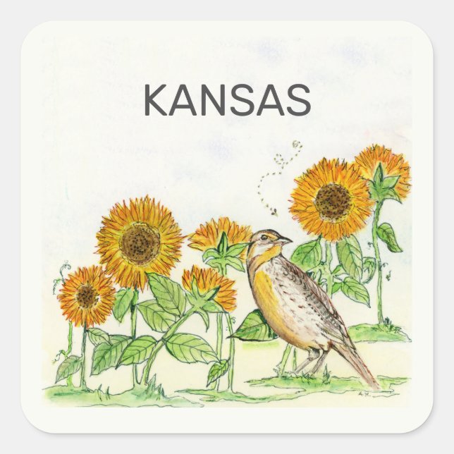 Kansas state bird and flower square sticker (Front)