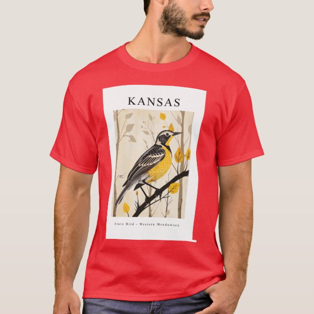 KANSAS State Bird Western Meadowlark T-Shirt (Front)
