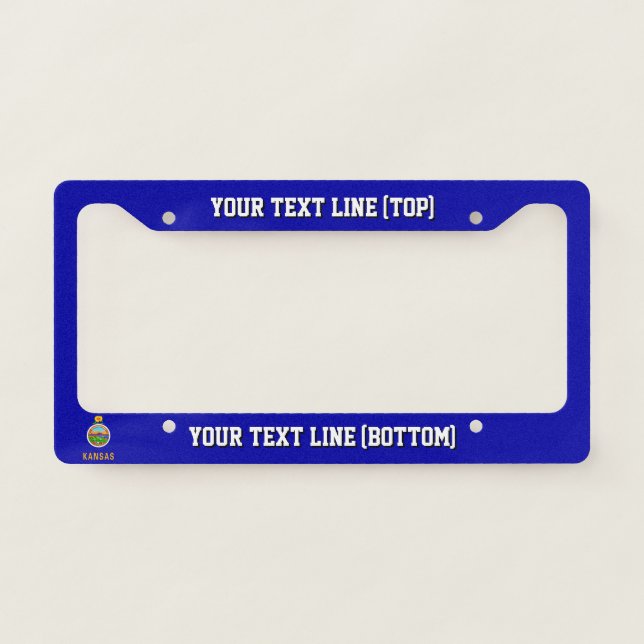 Kansas State Flag Design on a Personalized License Plate Frame (Front)