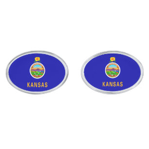 Kansas State Flag Design Silver Cufflinks