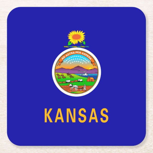 Kansas State Flag Design Square Paper Coaster (Front)