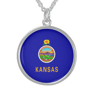 Kansas State Flag Design Sterling Silver Necklace