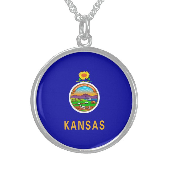 Kansas State Flag Design Sterling Silver Necklace (Front)