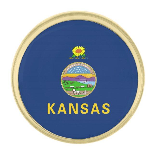 Kansas State Flag Gold Finish Lapel Pin (Front)
