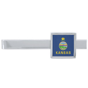 Kansas State Flag Silver Finish Tie Bar