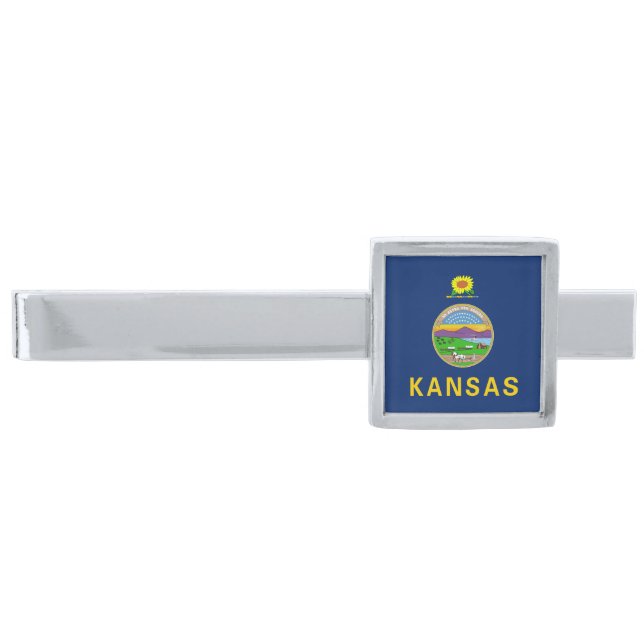Kansas State Flag Silver Finish Tie Bar (Front)
