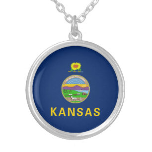 Kansas State Flag Silver Plated Necklace