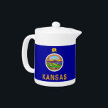 Kansas State Flag Teapot<br><div class="desc">Add a touch of Kansas pride to your tea time with our exclusive teapot featuring the flag of Kansas! Crafted with attention to detail, this teapot is more than just a kitchen essential; it’s a celebration of Kansas’s heritage and cultural pride. The elegant design prominently displays the iconic Kansas state...</div>