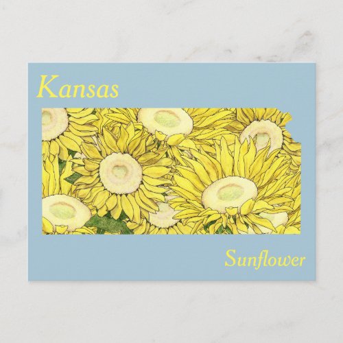 Kansas State Flower Collage Map Postcard