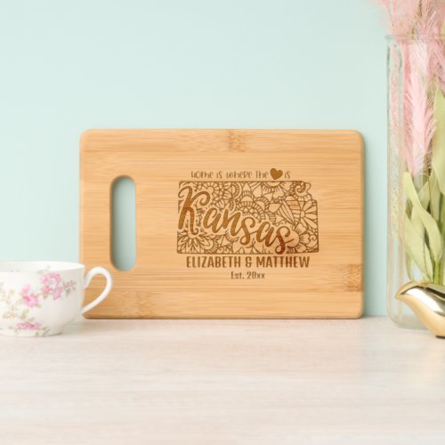 Kansas state map outline newly weds USA Cutting Board
