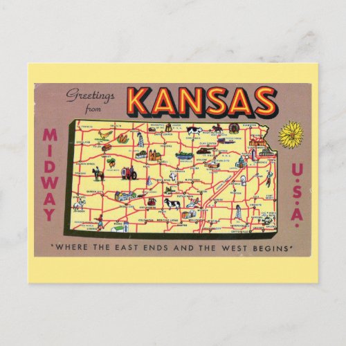 Kansas State Map Postcard