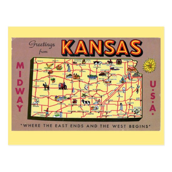 Kansas State Map Postcard