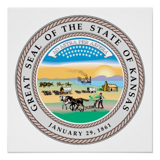 Kansas state seal america republic symbol flag poster (Front)