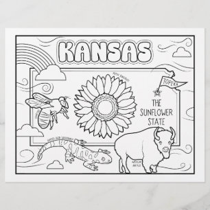 kansas state shape and facts coloring page