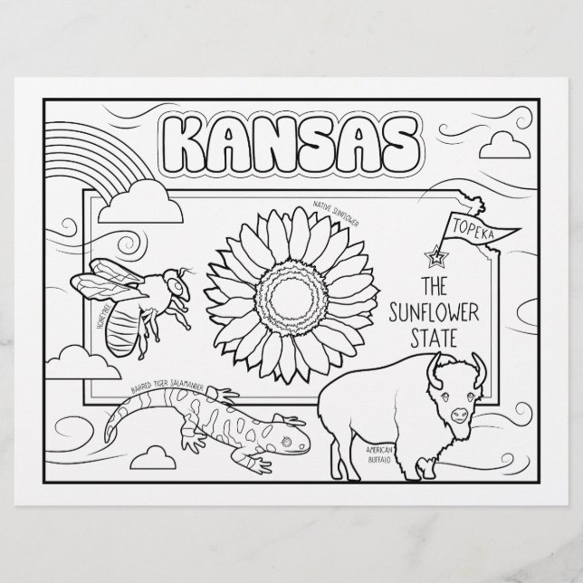 kansas state shape and facts coloring page (Front)