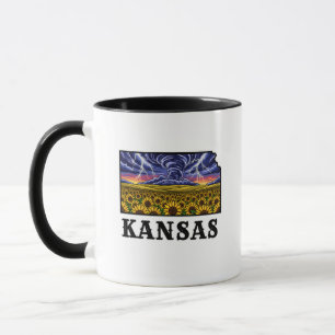 Kansas State Tattoo Style Sunflowers & Tornado Mug
